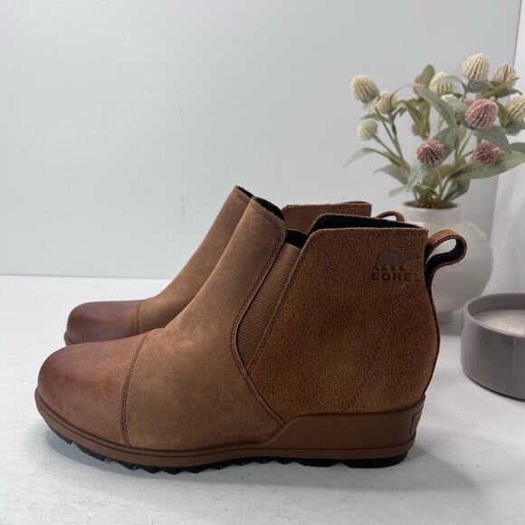 Sorel Evie Pull-On Bootie Waterproof Leather/Suede Wedge Brown Women's 11 NWOB - Picture 1 of 10